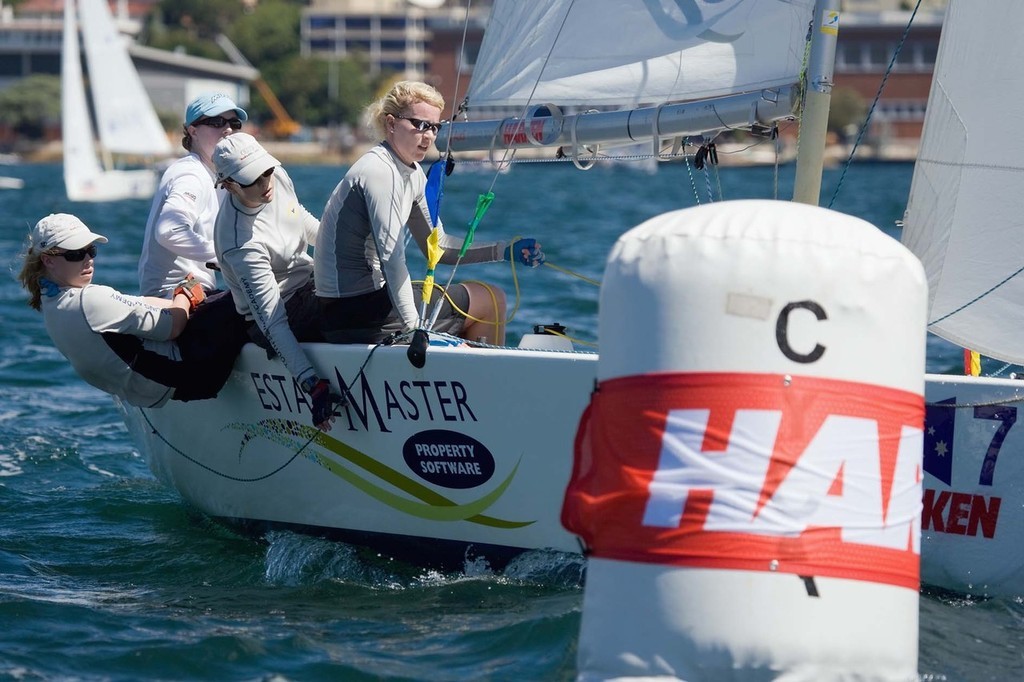 Germany’s Silke Hahlbrock sailing with YSA sailors Lucinda Whitty and Kat Stroinovsky, and Frederike Ziegelmeyer on the bow ©  Andrea Francolini Photography http://www.afrancolini.com/